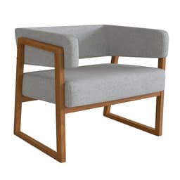 Poltrona Bria Poliéster Cinza Claro e Nogueira