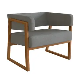 Poltrona Bria Poliéster Cinza Escuro e Nogueira