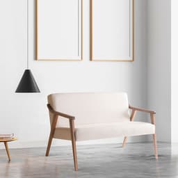 Poltrona Namoradeira Flávia Algodão Bege Mescla e Nogueira