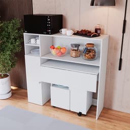 Conjunto de Armário Multiuso com Mesa Dobrável Beto 3 PT Branco