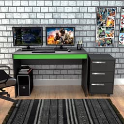 Conjunto de Mesa Gamer Hype com Gaveteiro Cruze 3 GV Preto e Verde