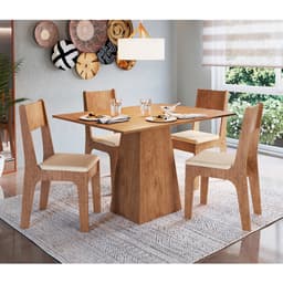 Conjunto de Mesa de Jantar Retangular com 4 Cadeiras Cairo Polipropileno Bege e Freijó