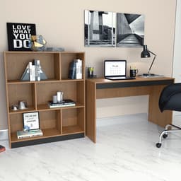 Conjunto de Mesa para Notebook Hype com Estante de Escritório Darci Preto e Mel