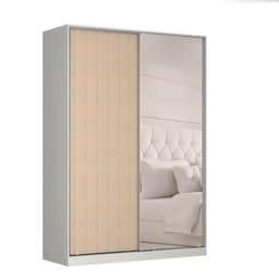 Guarda-Roupa Solteiro com Espelho Tunas I 2 Portas 3 Gavetas Branco e Noce