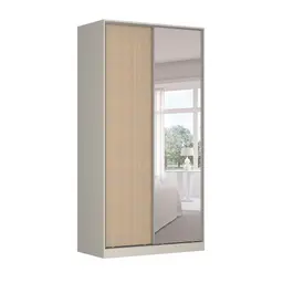 Guarda-Roupa Solteiro com Espelho Tunas IV 2 Portas 3 Gavetas Branco e Noce