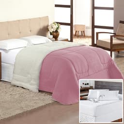 Coberdrom Rosê Queen + Protetor de Colchão Impermeável Queen Size