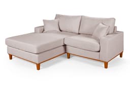 Sofa Living 2 Lugares Chaise Lado Direito Revestido Linho Base em Madeira