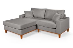 Sofa Living 2 Lugares Chaise Lado Direito Revestido Linho Base em Madeira