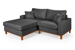 Sofa Living 2 Lugares Chaise Lado Direito Revestido Linho Base em Madeira
