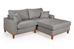 Sofa Living 2 Lugares Chaise Lado Esquerdo Revestido Linho Base em Madeira