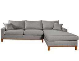 Sofa Living California 4 Lugares Chaise Lado Esquerdo Revestido Linho Base Madeira