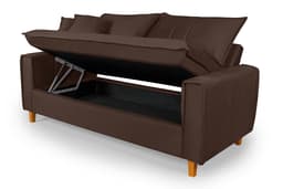 Sofa Living com Bau Multiuso 3 Lugares Suede Pes em Madeira
