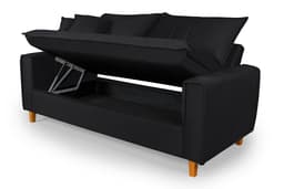 Sofa Living com Bau Multiuso 3 Lugares Suede Pes em Madeira