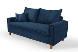 Sofa Living com Bau Multiuso 3 Lugares Suede Pes em Madeira