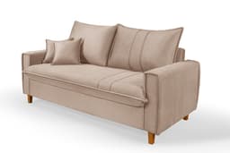 Sofa Living com Bau Multiuso 3 Lugares Suede Pes em Madeira
