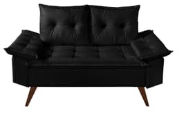 Sofa Retro Bariloche 2 Lugares Revestimento Courino Pes em Madeira