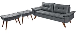 Sofa Retro Bariloche 3 Lugares Tecido Suede Com Duas Banquetas Rubi Pes em Madeira