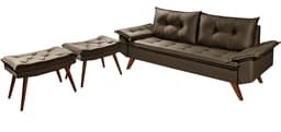 Sofa Retro Bariloche 3 Lugares Tecido Suede Com Duas Banquetas Rubi Pes em Madeira