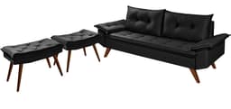 Sofa Retro Bariloche 3 Lugares Tecido Suede Com Duas Banquetas Rubi Pes em Madeira