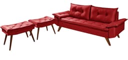 Sofa Retro Bariloche 3 Lugares Tecido Suede Com Duas Banquetas Rubi Pes em Madeira