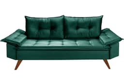 Sofa Retro Bariloche 3 Lugares Tecido Suede Pes em Madeira