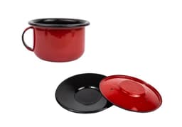 Xícara Caneca com  pires Esmaltada no 8  180ml Vermelha 2275 e 2267
