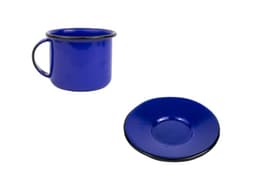 Xícara Caneca com pires Esmaltada 90ml Azul no 6 2273 e 2269