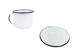 Xícara Caneca com pires Esmaltada 90ml Branco no 6  2314 e 2317