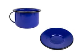 Xícara Caneca com pires Esmaltada no 8 180ml Azul 2277 e 2269