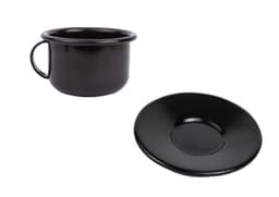 Xícara Caneca com pires Esmaltada no 8 180ml Preta 2276 e 2268