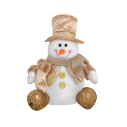 Enfeite Natalino Espressione Boneco de Neve Branco e Dourado 28 cm