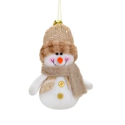 Enfeite Natalino Espressione Boneco de Neve de Pendurar Branco e Dourado 17 cm