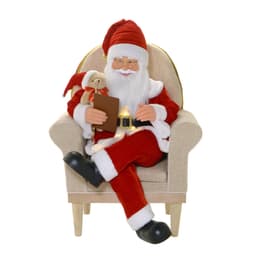 Enfeite Natalino Espressione Papai Noel Musical com Luz Vermelho e Bege 84 cm