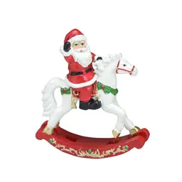 Enfeite Natalino Espressione Papai Noel com Cavalo Vermelho e Branco 10 cm