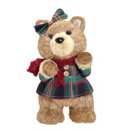 Enfeite Natalino Espressione Ursa Marrom Claro e Xadrez 23 cm