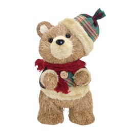 Enfeite Natalino Espressione Urso Marrom Claro e Xadrez 24 cm