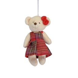 Enfeite Natalino para Árvore Espressione Ursa com Vestido Marrom e Vermelho 16 cm