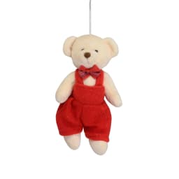 Enfeite Natalino para Árvore Espressione Urso com Macacão Marrom e Vermelho 16 cm