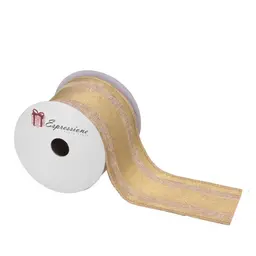 Fita Natalina Espressione Listrada Marrom Clara e Dourada