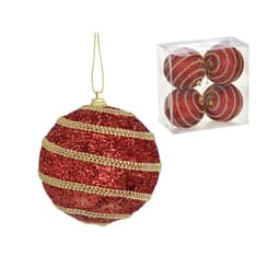Kit com 4 Bolas Natalinas Espressione Vermelho e Dourado 10 cm