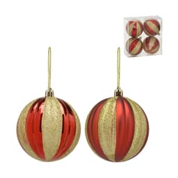 Kit com 4 Bolas Natalinas Espressione Vermelho e Dourado II 8 cm