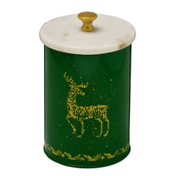 Pote Natalino de Metal com Tampa de Mármore Espressione Christmas III Verde e Dourado