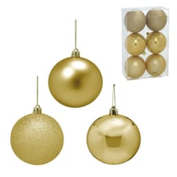 Kit com 6 Bolas Natalinas Espressione com 3 Acabamentos Dourado 9 cm