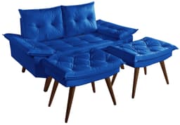 Sofá Namoradeira Bariloche 2 Lugares + 2 banquetas Rubi Courino Azul Marinho Couro Sintetico Essencial Estofados
