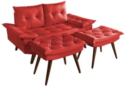 Sofá Namoradeira Bariloche 2 Lugares + 2 banquetas Rubi Courino Vermelho Couro Sintetico Essencial Estofados