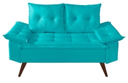 Sofa 2 Lugares Bariloche Retro Courino Azul Turquesa Couro Sintetico Essencial Estofados