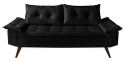 Sofa 3 Lugares Bariloche Retro Courino Preto Couro Sintetico Essencial Estofados