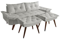 Sofa Bariloche 3 Lugares + 2 banquetas Retro Courino Gelo Couro Sintetico Essencial Estofados