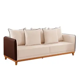Sofá 3 Lugares Inhotim Linho Bege e Marrom