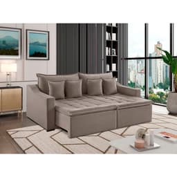 Sofá 3 Lugares Retrátil e Reclinável Amy Veludo Bege Claro 214 cm